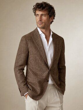 Boglioli Brown Linen Blazer Jacket Size 42 Made in Italy